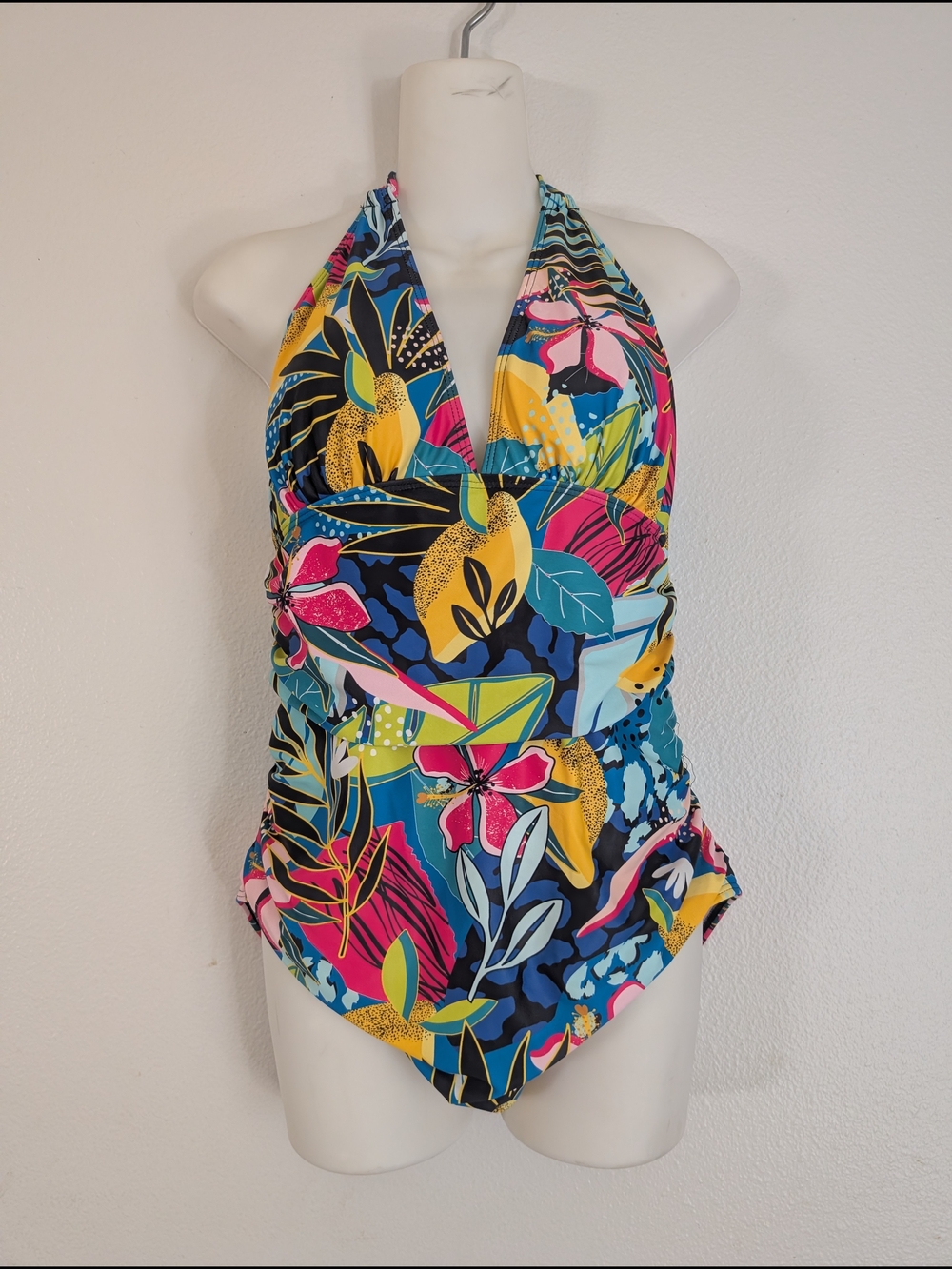 Women's Floral Halter One-Piece Swimsuit - Multi